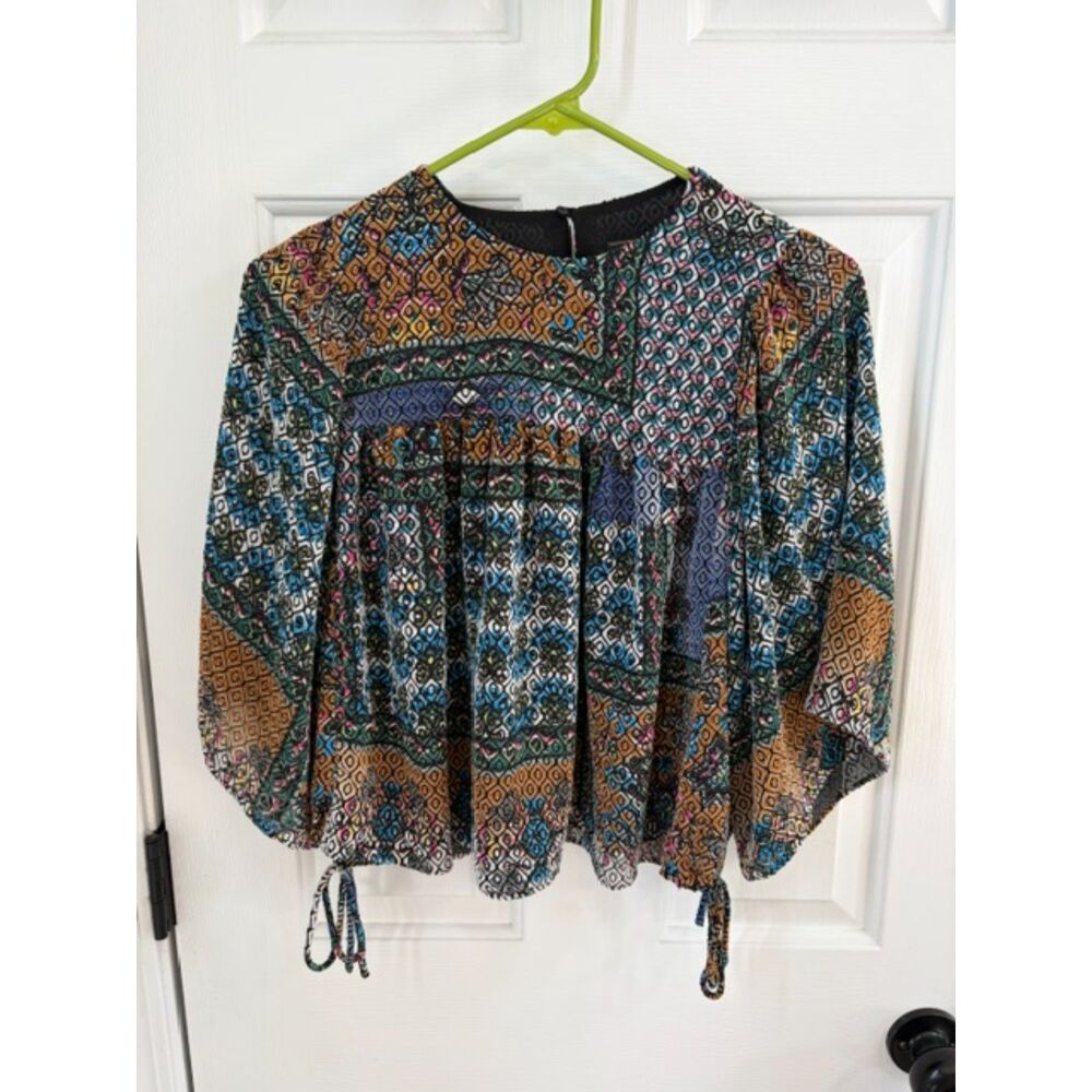 Zara Women's Bell Flare Sleeve Floral Mixed Print Blouse Top Size Small